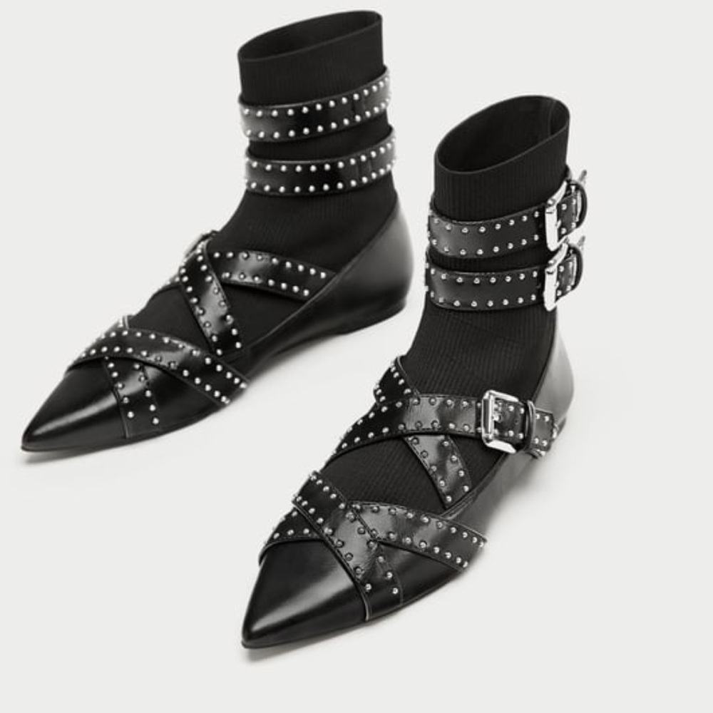 Zara pointy straps studded ankle socks boots - Picture 5 of 8